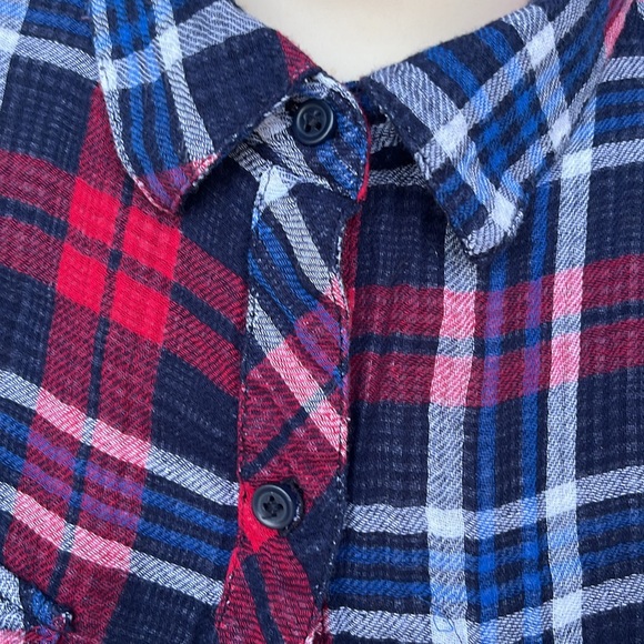 EUC plaid beach lunch lounge collection long sleeve cotton top - Picture 3 of 14